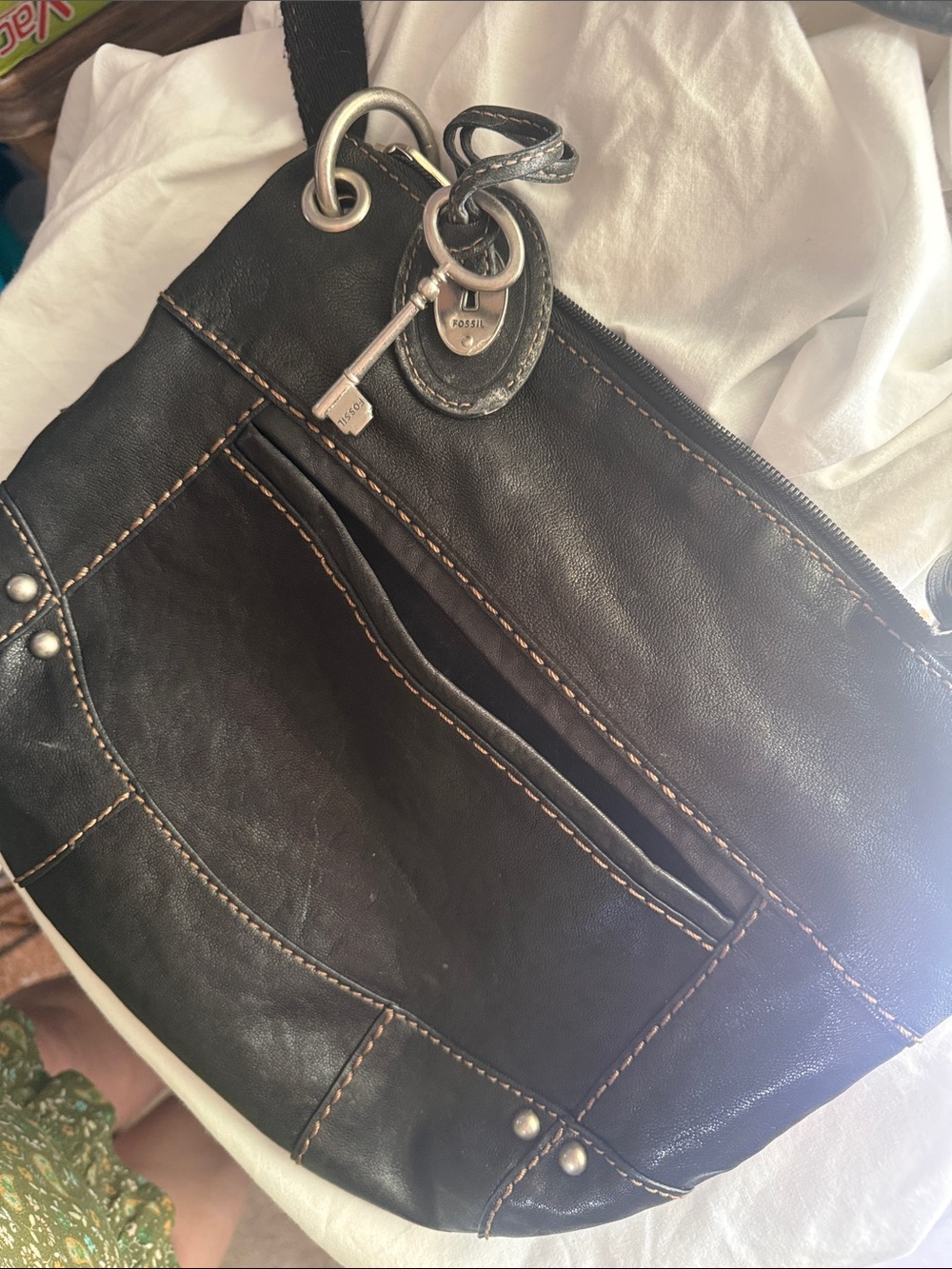 Fossil Black Liberty Leather Crossbody Bag with Silver Hardware - Picture 4 of 4